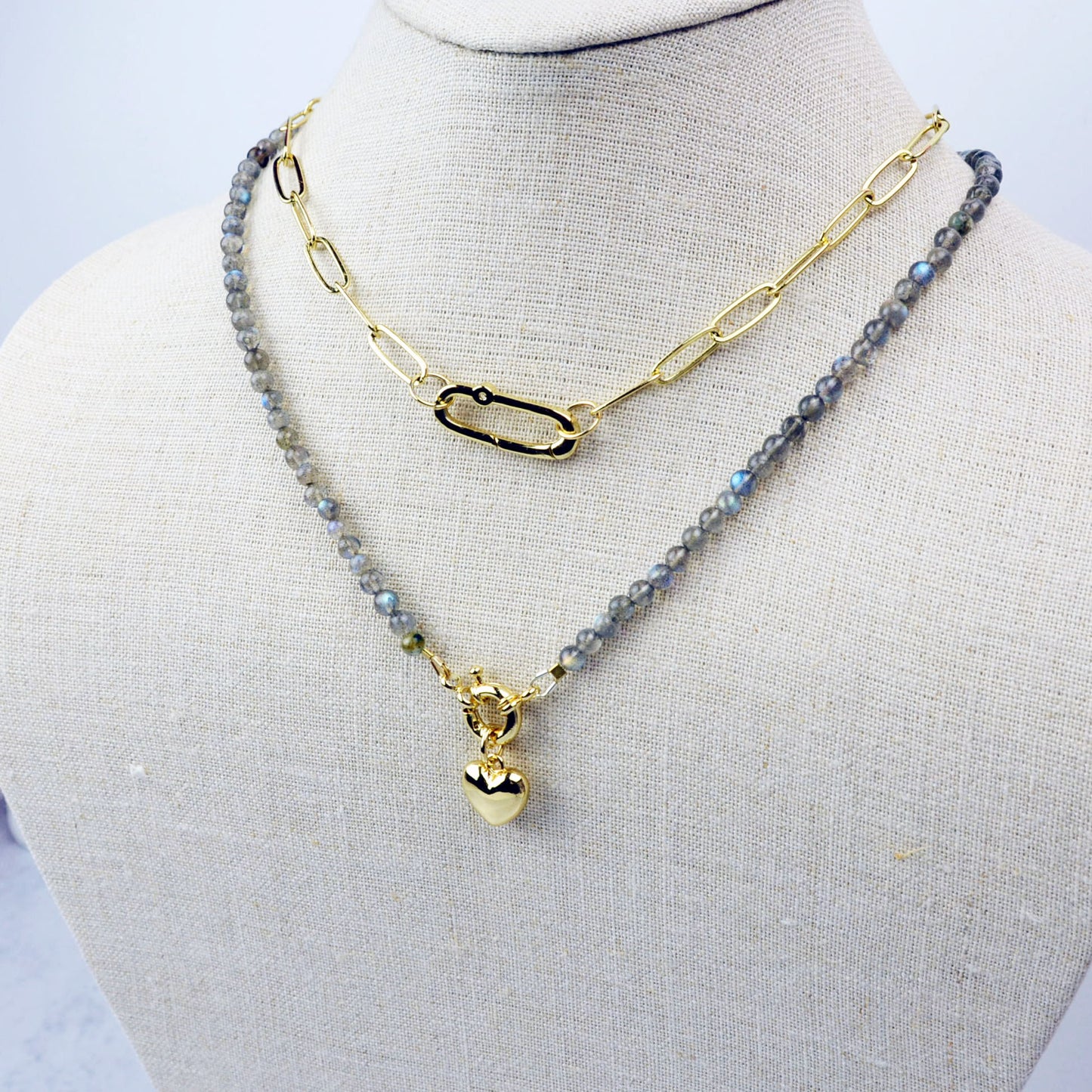 Delicate Labradorite Beaded necklace with 24K Gold-Filled Tailor Clasp