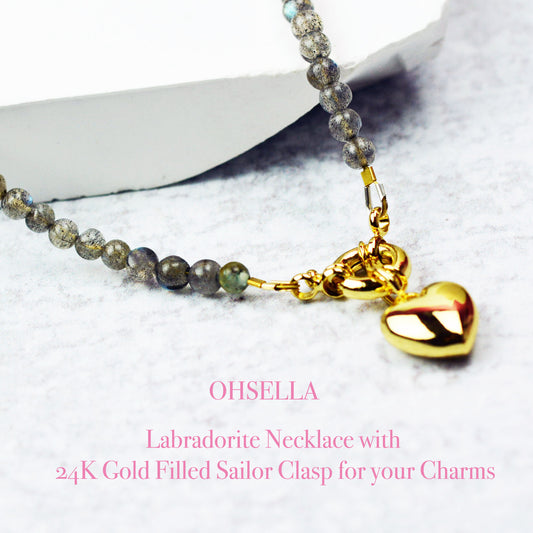 Delicate Labradorite Beaded necklace with 24K Gold-Filled Tailor Clasp