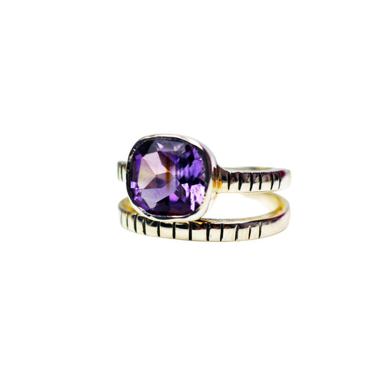 Sterling Silver Square Cut Amethyst Ring