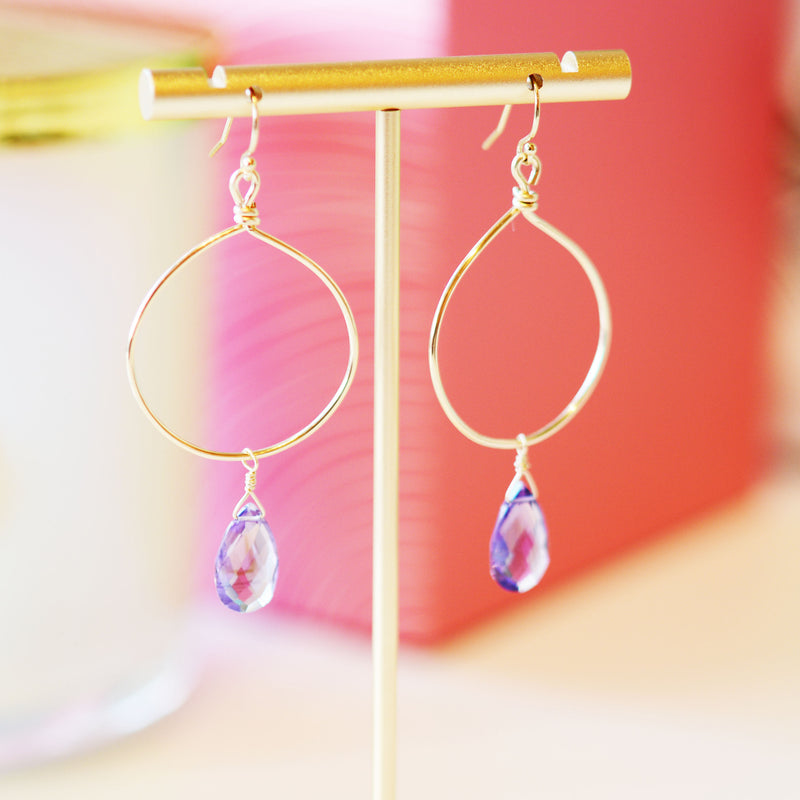 Amethyst drop Hoop Earrings