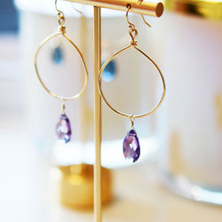 Amethyst drop Hoop Earrings