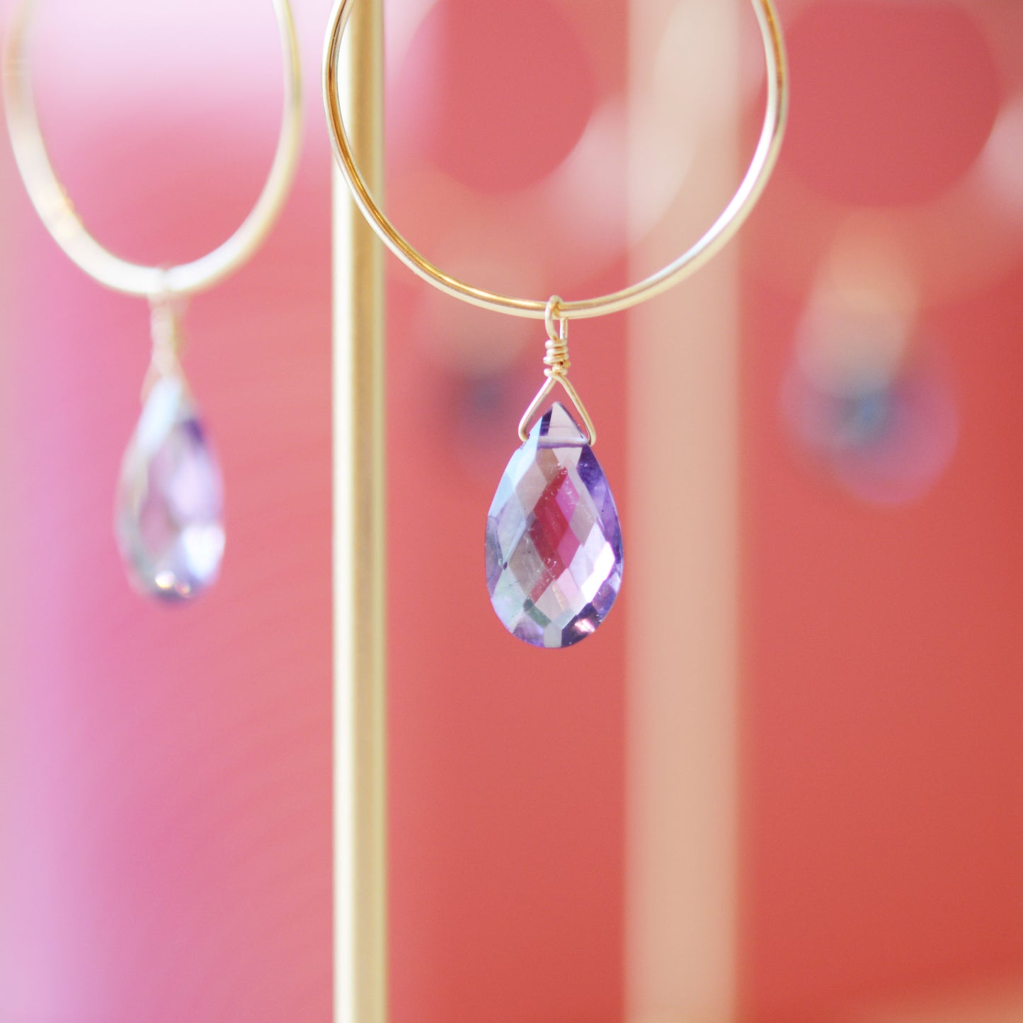 Amethyst drop Hoop Earrings