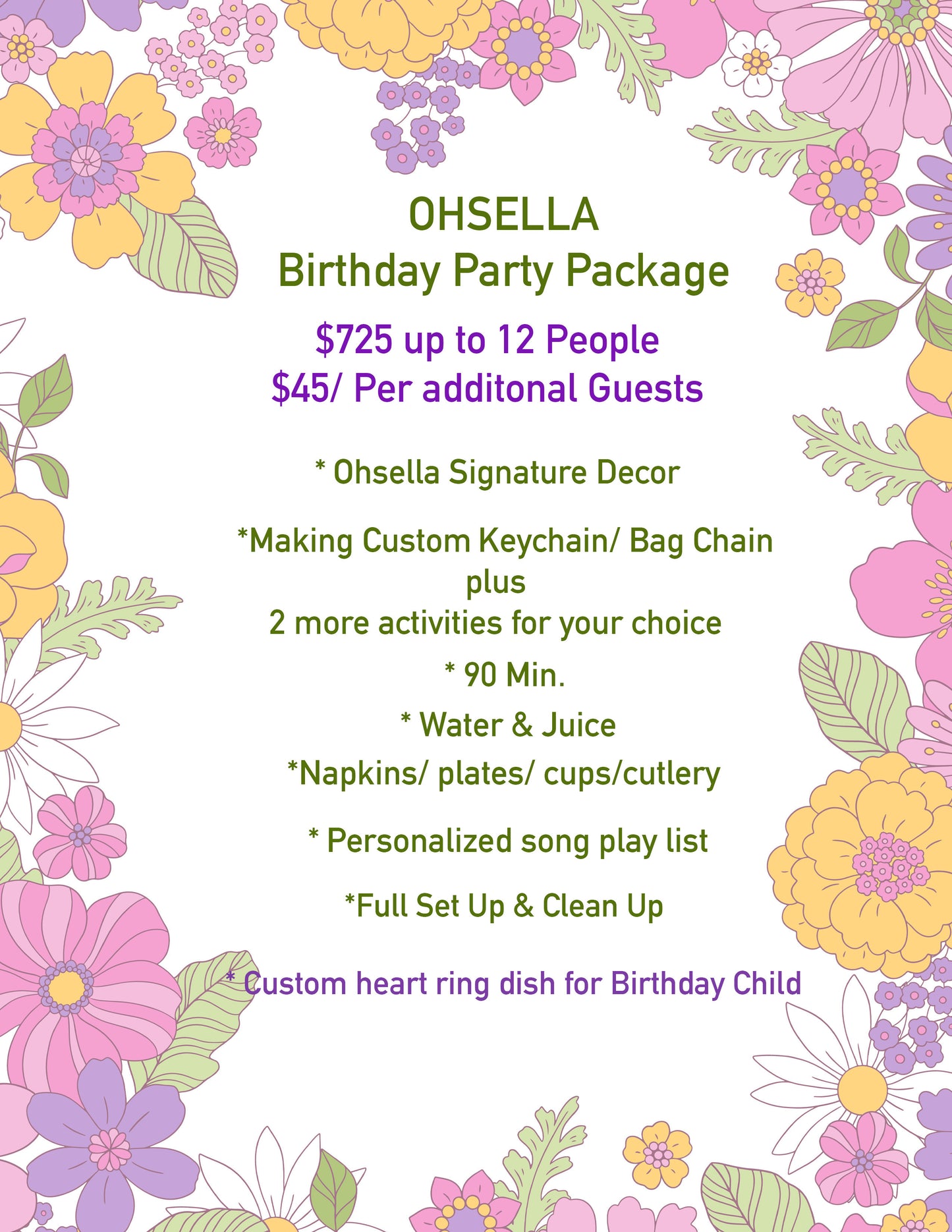 Deposite- Craft Party Up to 12 Guests ($725)