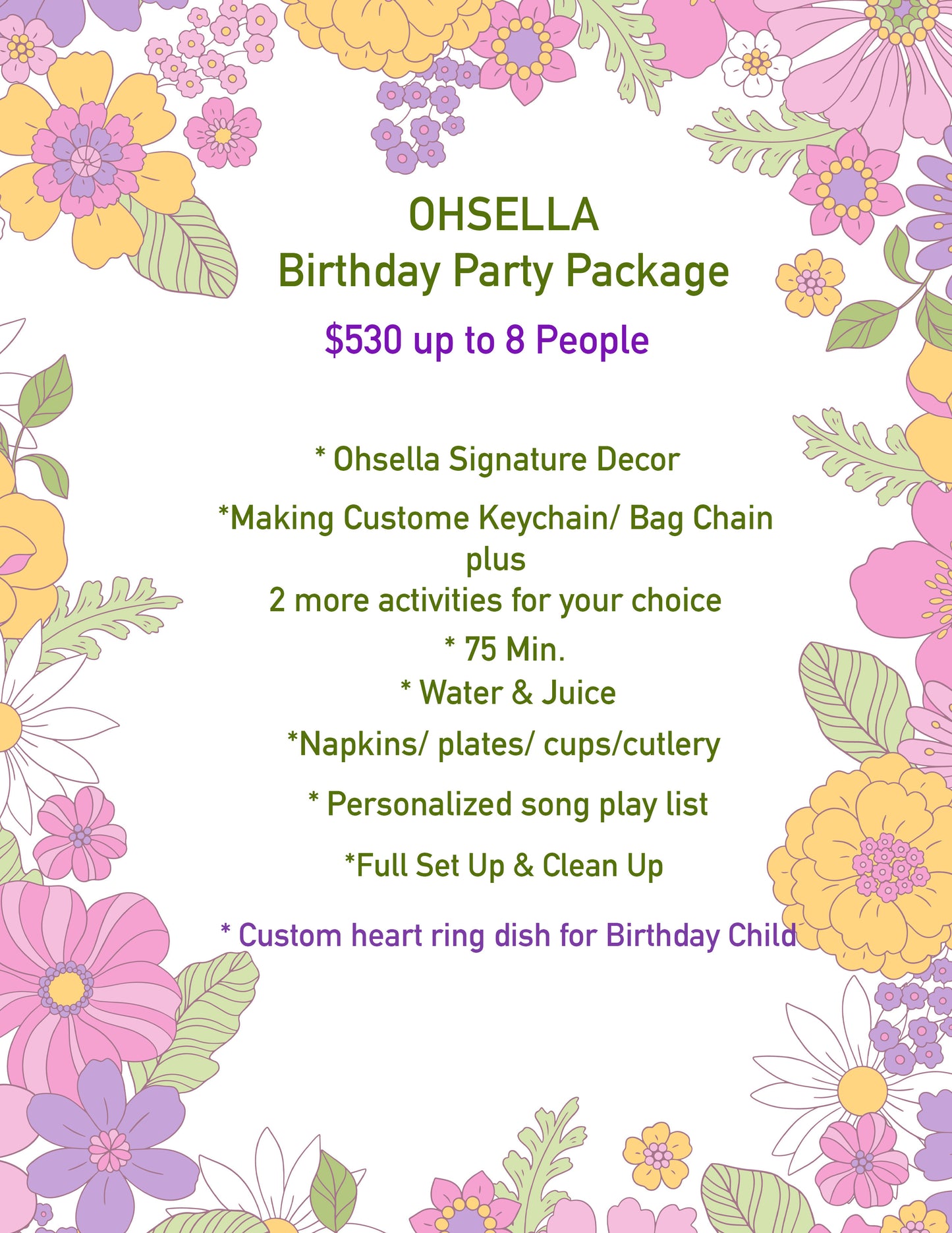 Deposite- Craft Party Up to 8 Guests ($530)