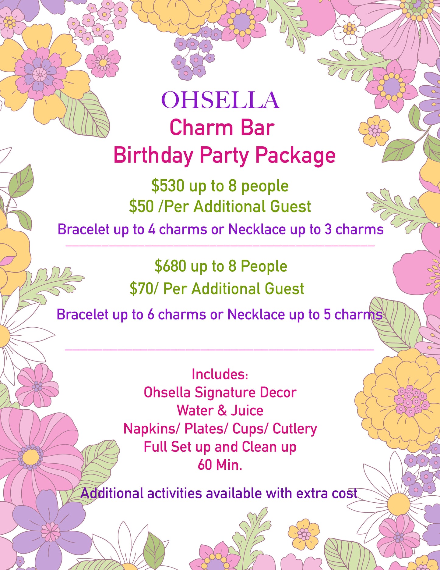 Deposite- Charm Bar Party Up to 8 Guests ($680)