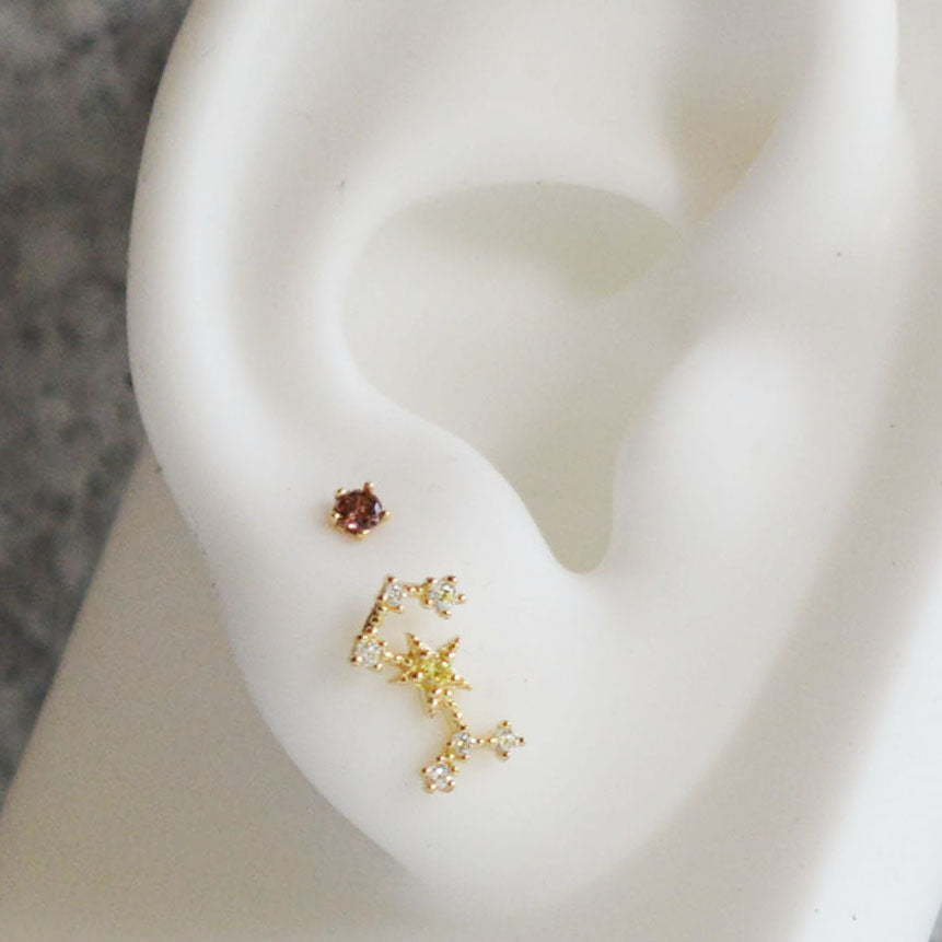 14K Solid Gold Birthstone Stud Earrings, Dainty 14K Gold Screw Back