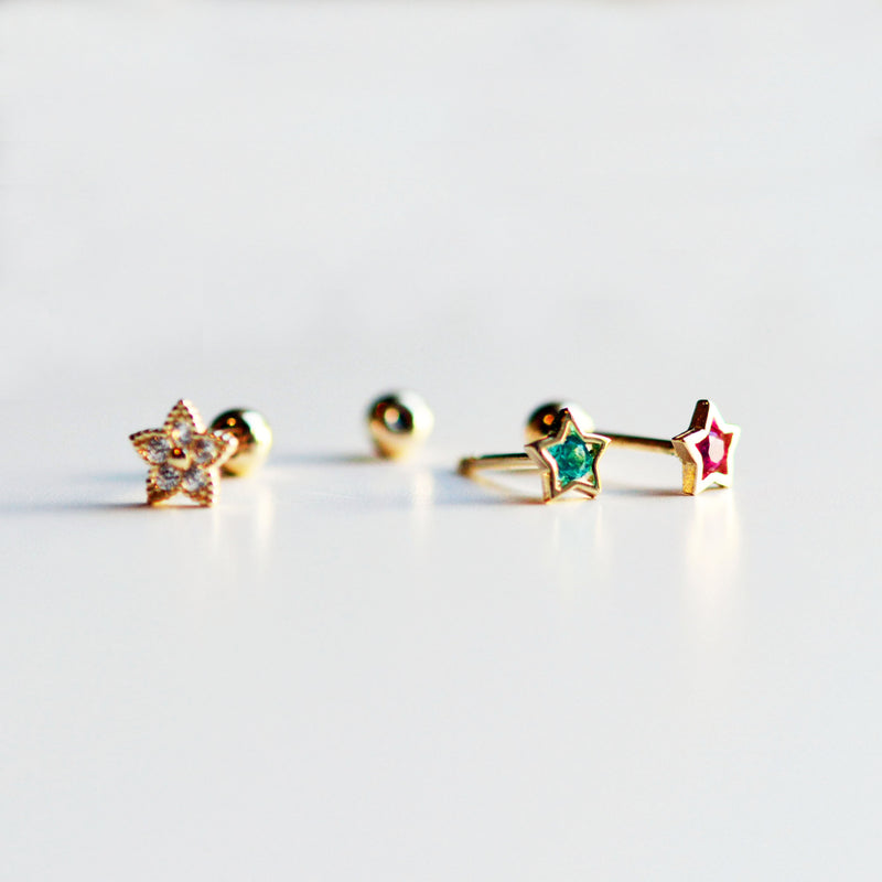 14K Solid Gold Star Stud Piercing Earrings