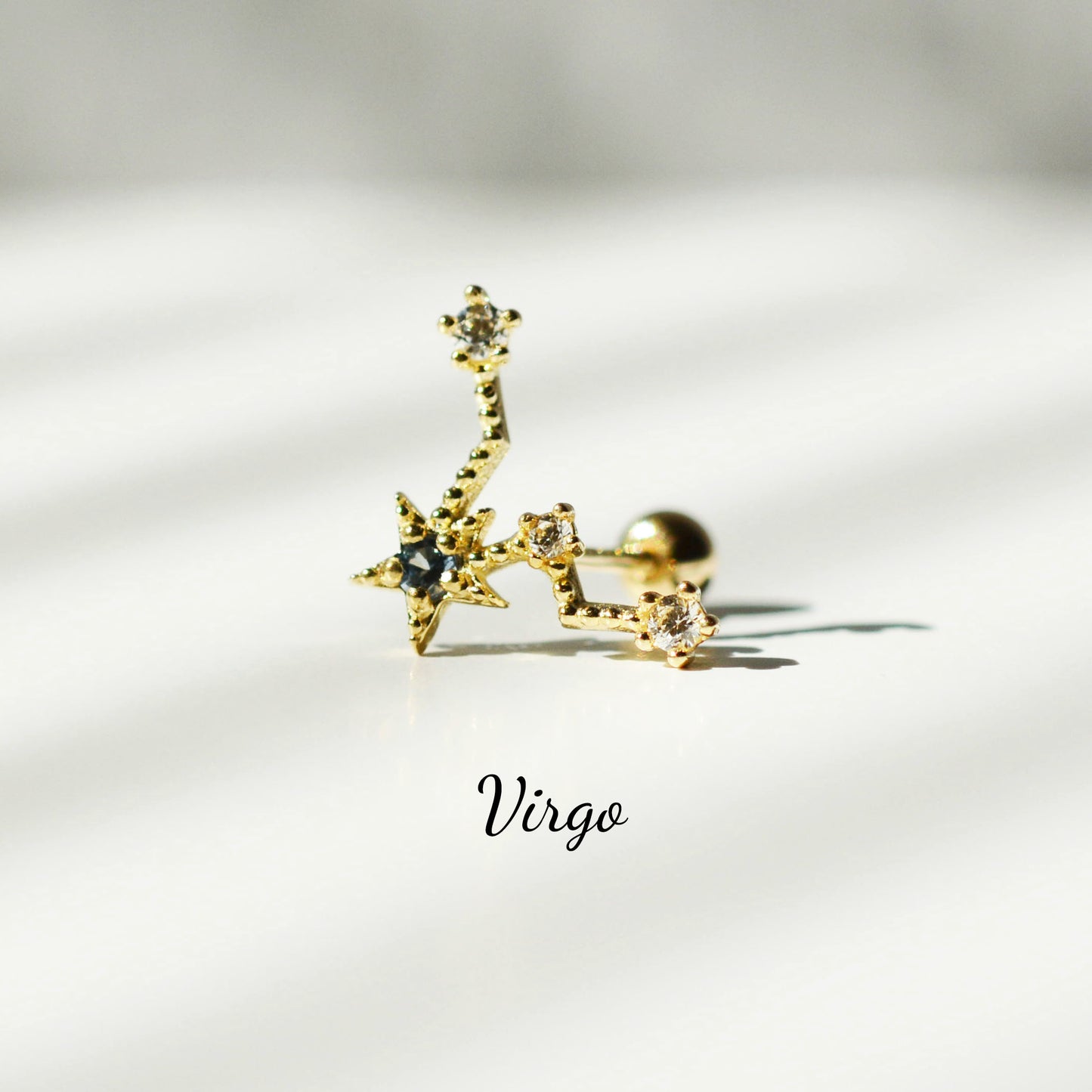 Constellation Zodiac Sign Barbell  14K Solid Gold Cartilage Earrings