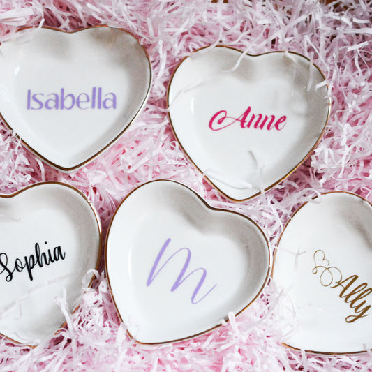 Personalized Name Heart Ring Dish Bridesmad Gift