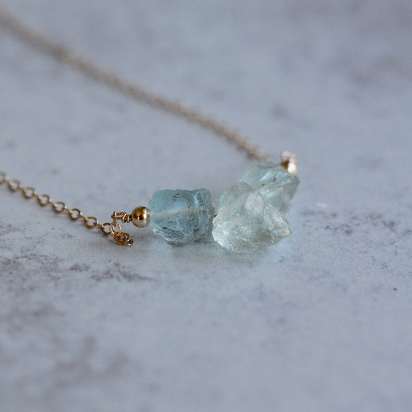 Rough Cut Triple Gem Aquamarine Necklace