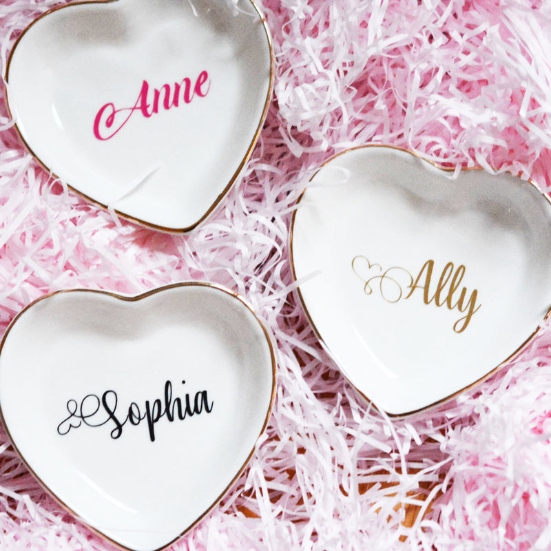 Personalized Name Heart Ring Dish Bridesmad Gift