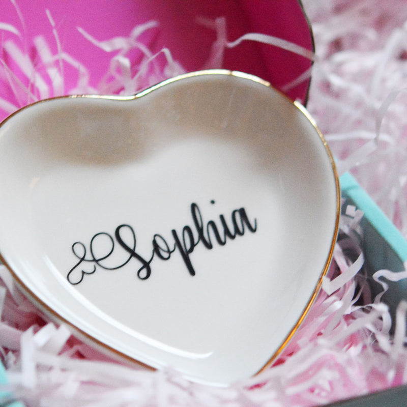 Personalized Name Heart Ring Dish Bridesmad Gift