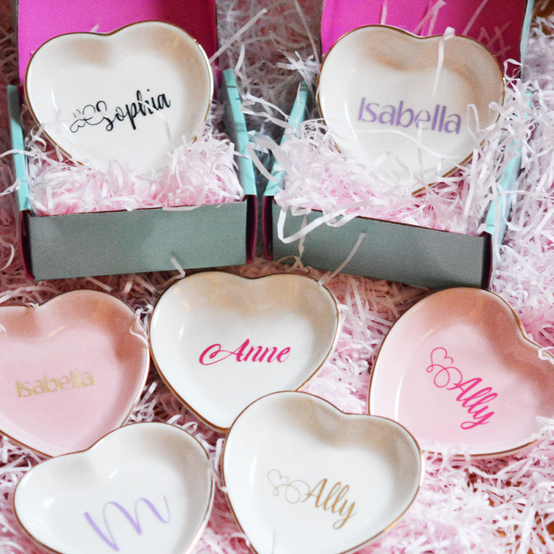 Personalized Name Heart Ring Dish Bridesmad Gift