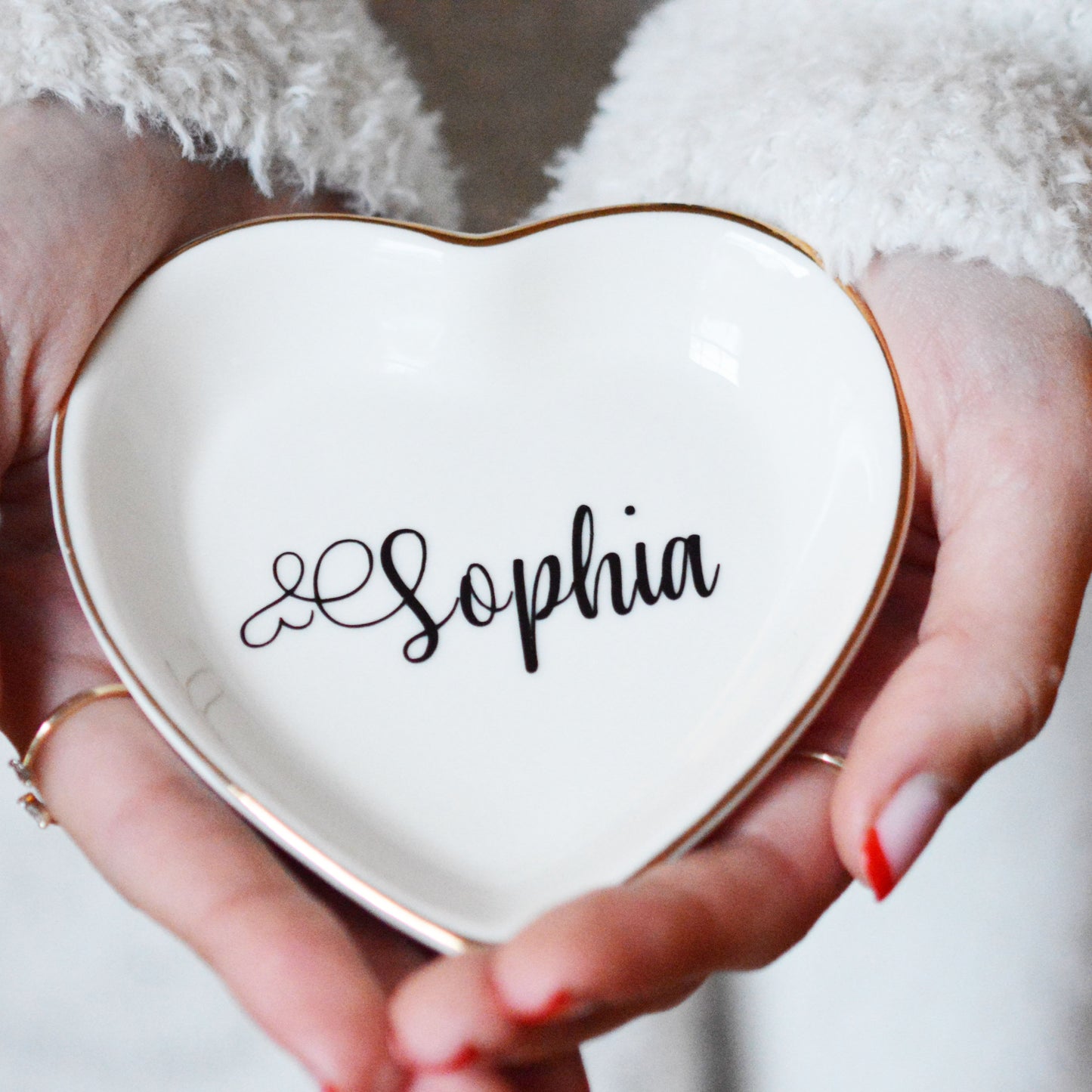 Personalized Name Heart Ring Dish Bridesmad Gift