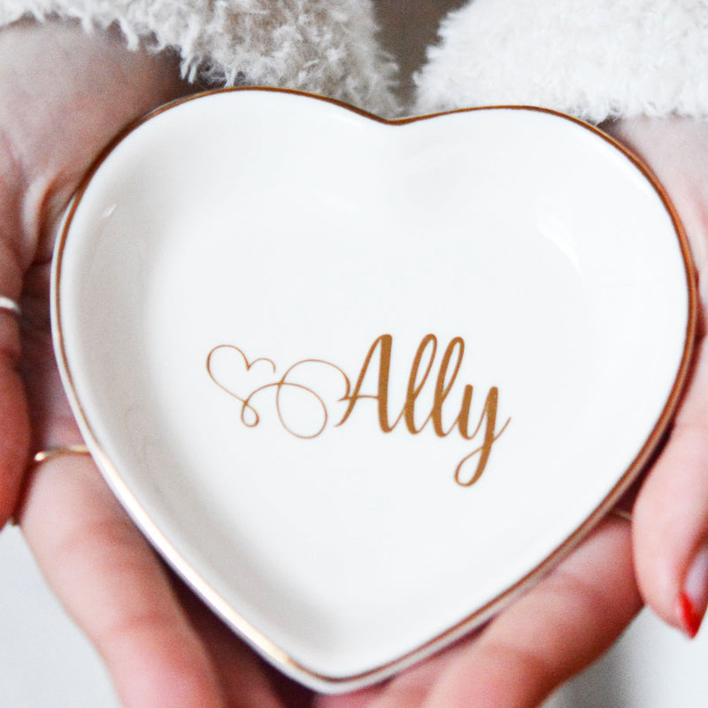 Personalized Name Heart Ring Dish Bridesmad Gift