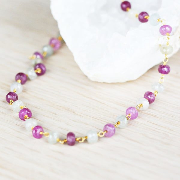 Ruby / Shaded Pink & White Sapphire Necklace