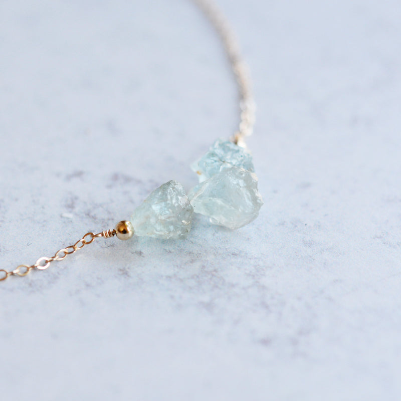 Rough Cut Triple Gem Aquamarine Necklace