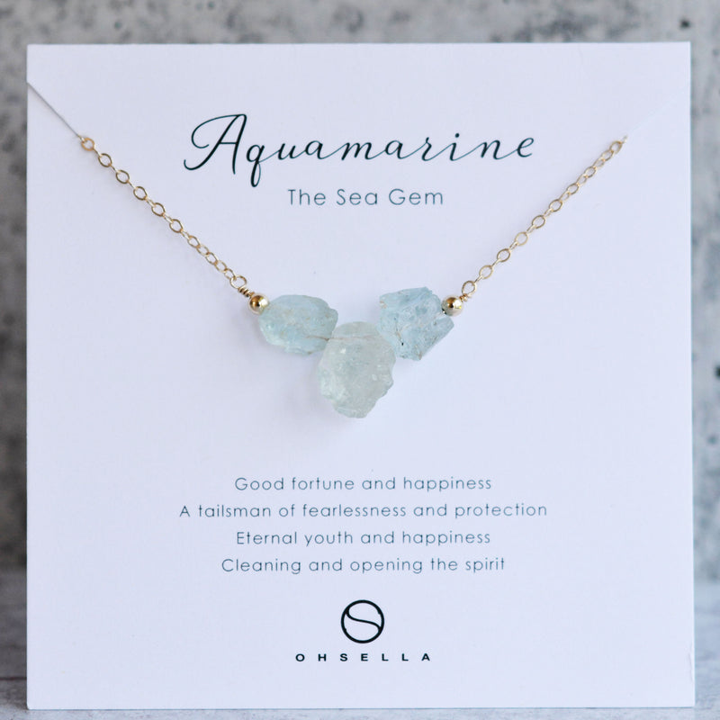 Rough Cut Triple Gem Aquamarine Necklace