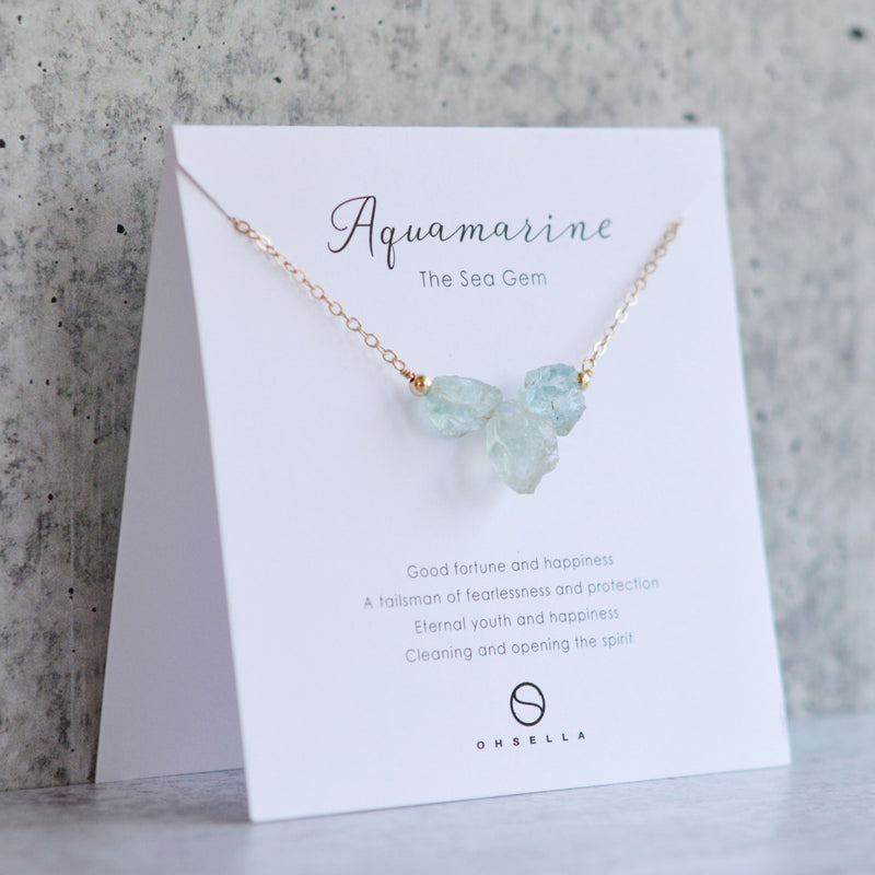 Rough Cut Triple Gem Aquamarine Necklace