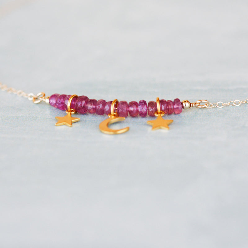 Star & Moon Pink Tourmaline Necklace