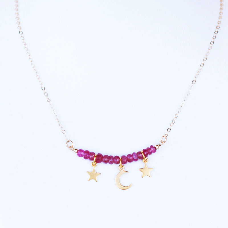 Star & Moon Pink Tourmaline Necklace