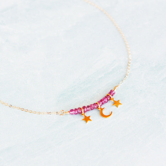 Star & Moon Pink Tourmaline Necklace