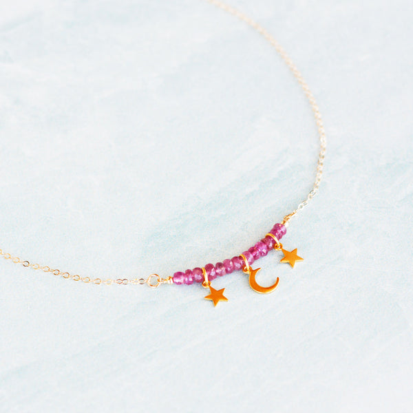 Star & Moon Pink Tourmaline Necklace